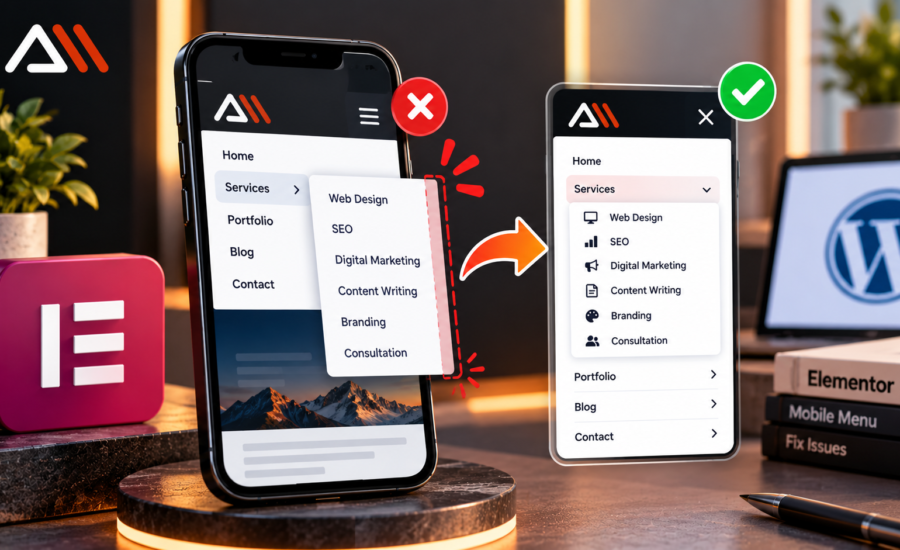 Elementor mobile dropdown menu overflow fix using custom CSS.